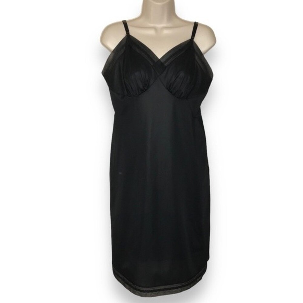 Vintage 1960s Vanity Fair Black Full Slip Adjustable Strap Chiffon Trim Women 38